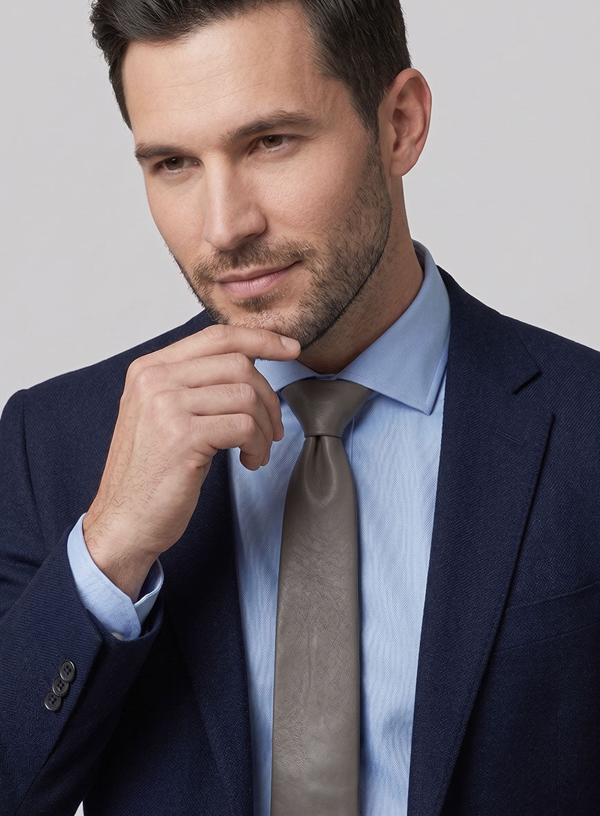 Croma Gray Leather Tie - StudioSuits