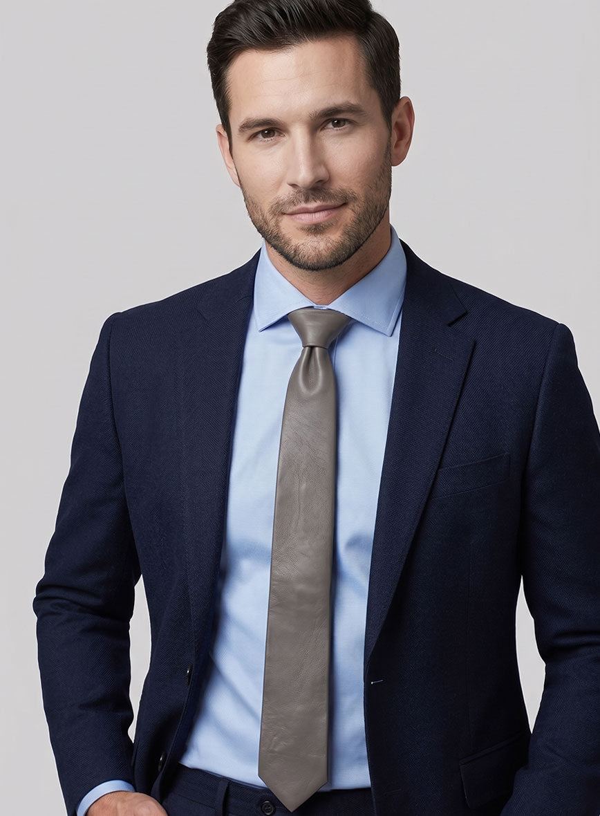 Croma Gray Leather Tie - StudioSuits