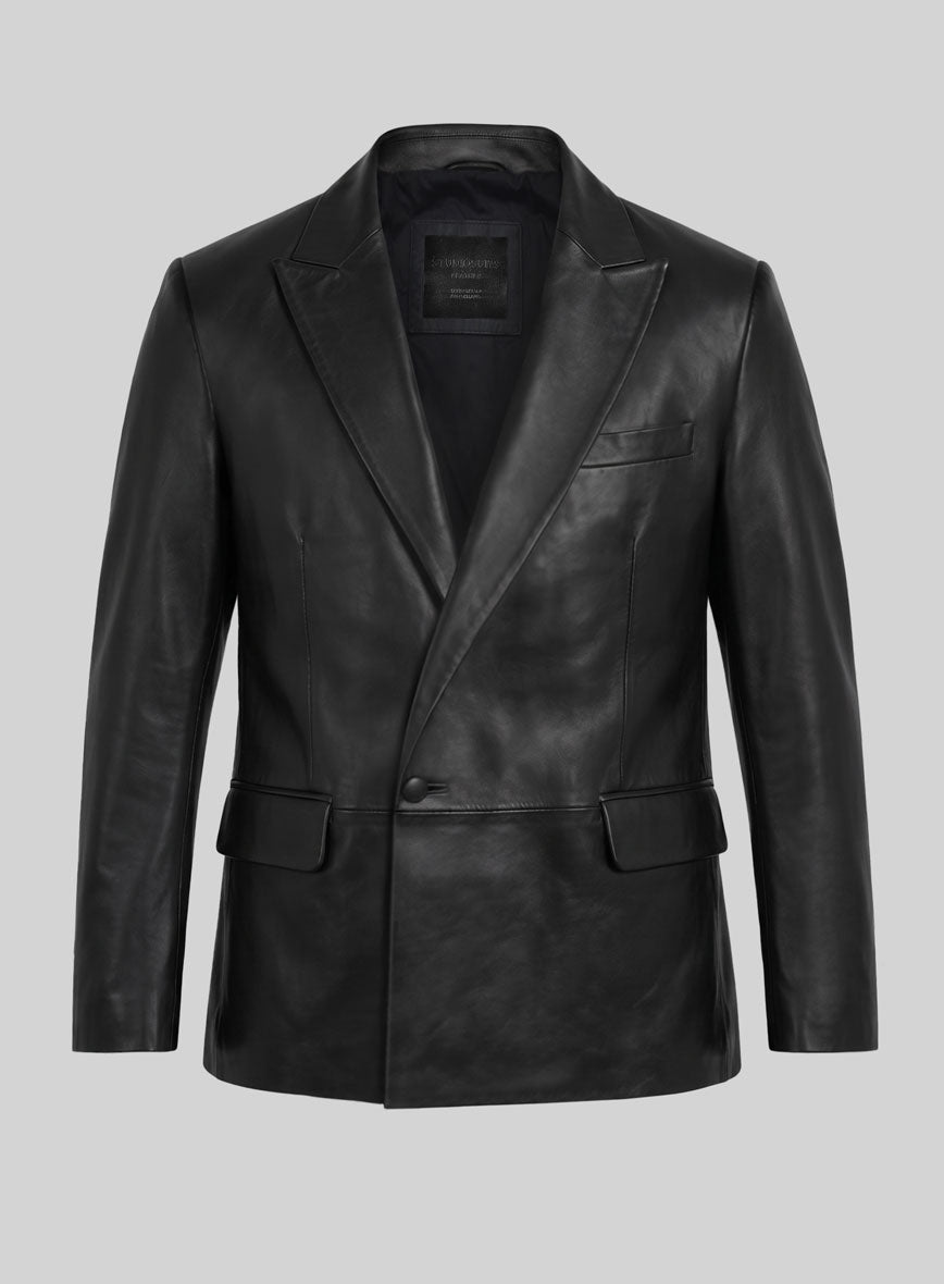 Crown Double Breasted Leather Blazer - StudioSuits