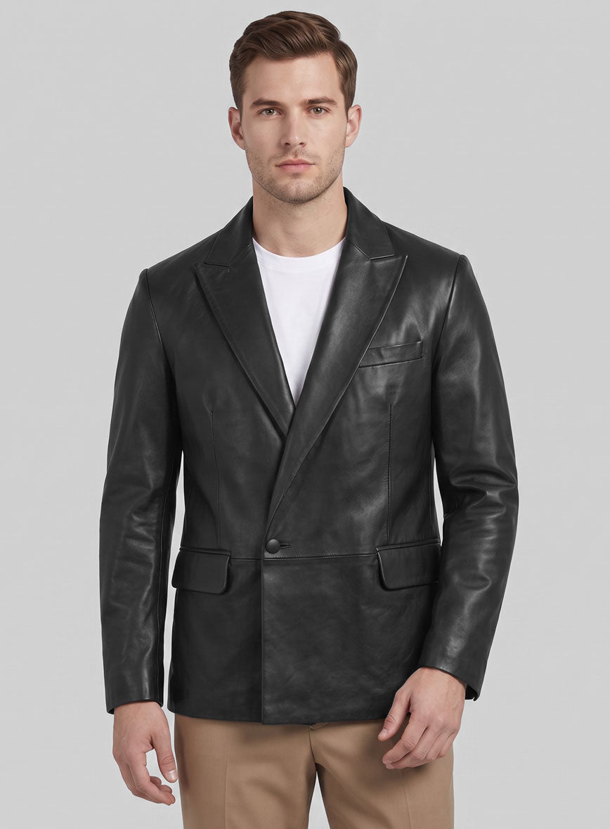 Crown Double Breasted Leather Blazer - StudioSuits