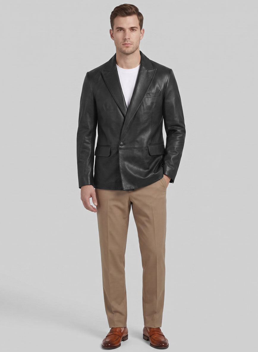 Crown Double Breasted Leather Blazer - StudioSuits
