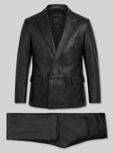 Crown Double Breasted Leather Suit - StudioSuits