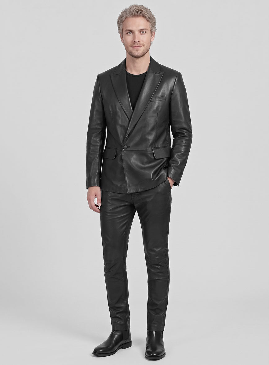Crown Double Breasted Leather Suit - StudioSuits