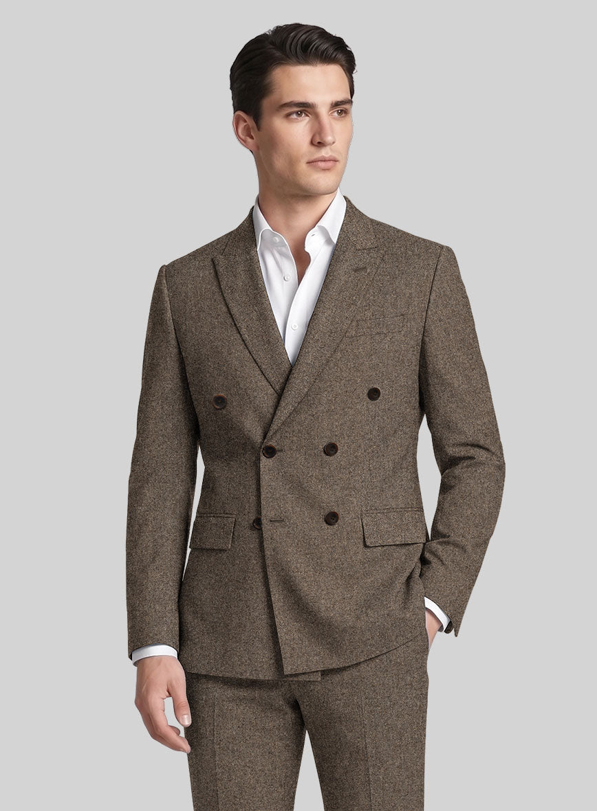 Dapper Brown Tweed Double Breasted Suit - StudioSuits