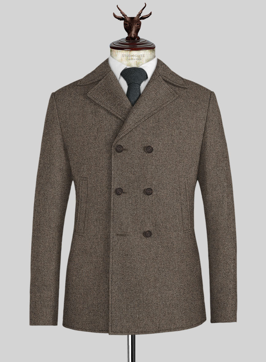 Dapper Brown Tweed Pea Coat - StudioSuits
