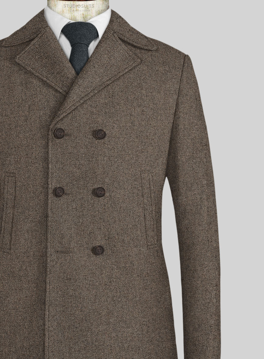 Dapper Brown Tweed Pea Coat - StudioSuits