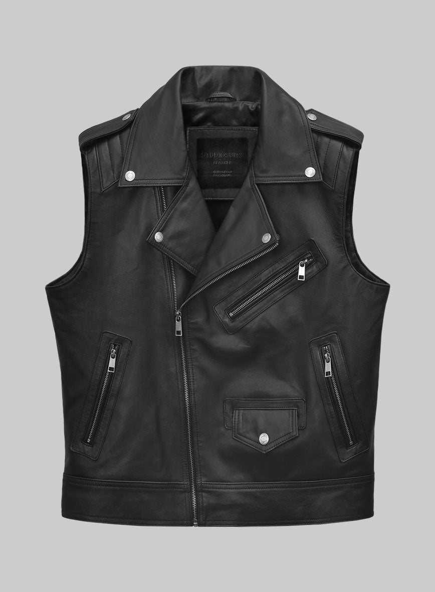 Dargee Black Biker Leather Vest - StudioSuits
