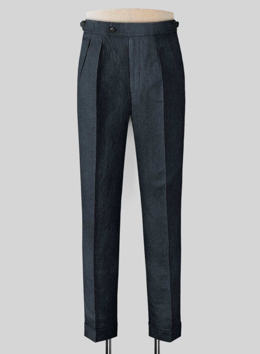 Dark Blue Linen Highland Trousers - StudioSuits