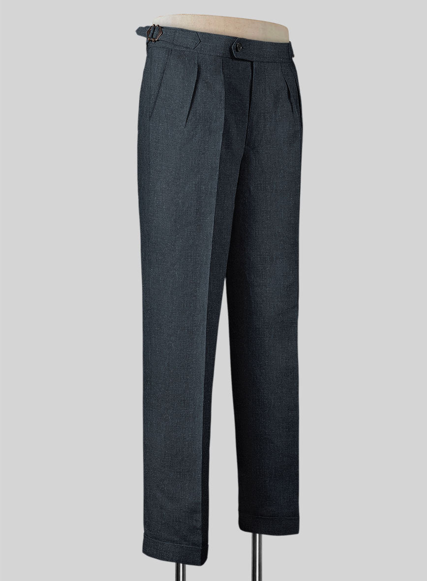 Dark Blue Linen Highland Trousers - StudioSuits