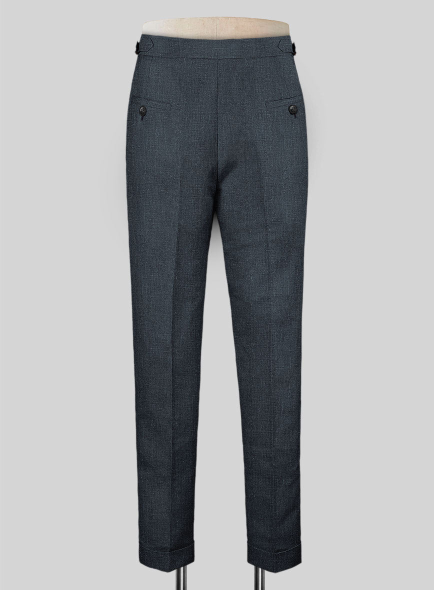 Dark Blue Linen Highland Trousers - StudioSuits