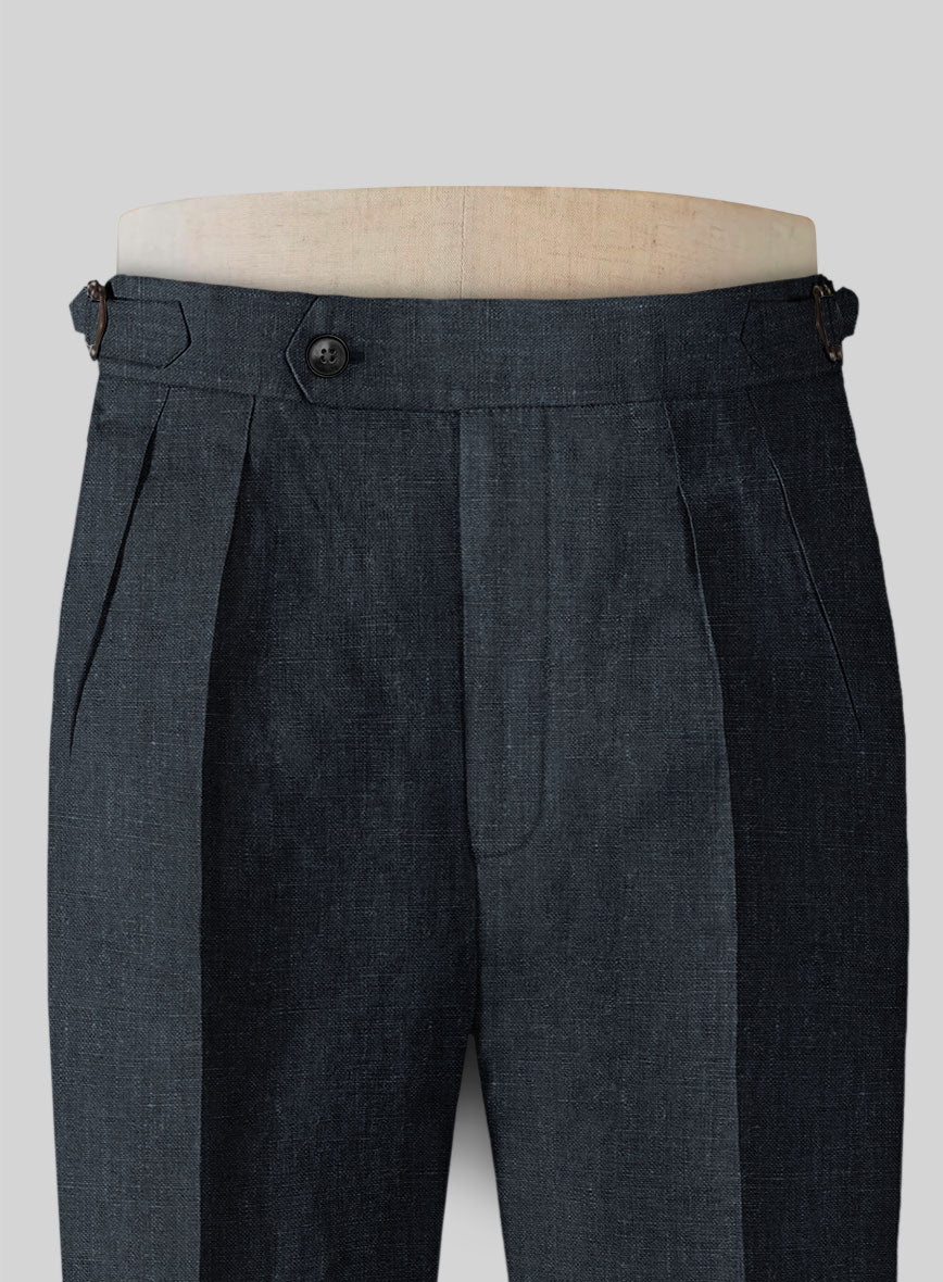 Dark Blue Linen Highland Trousers - StudioSuits