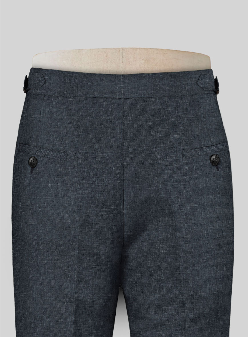 Dark Blue Linen Highland Trousers - StudioSuits