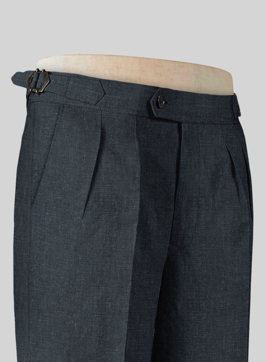 Dark Blue Linen Highland Trousers - StudioSuits