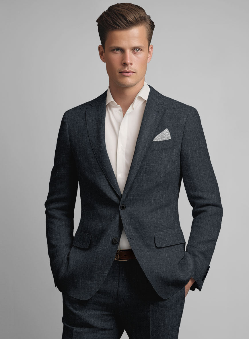 Dark Blue Linen Jacket - StudioSuits