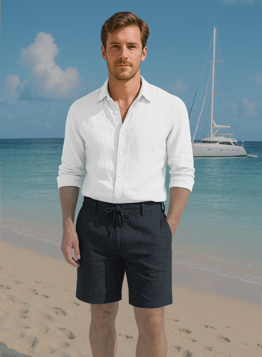Dark Blue Linen Shorts - StudioSuits