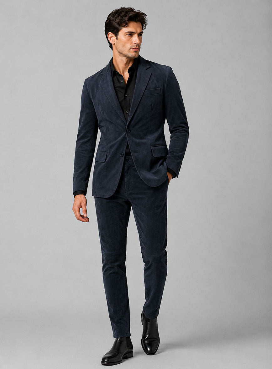 Dark Blue Suede Leather Suit - StudioSuits