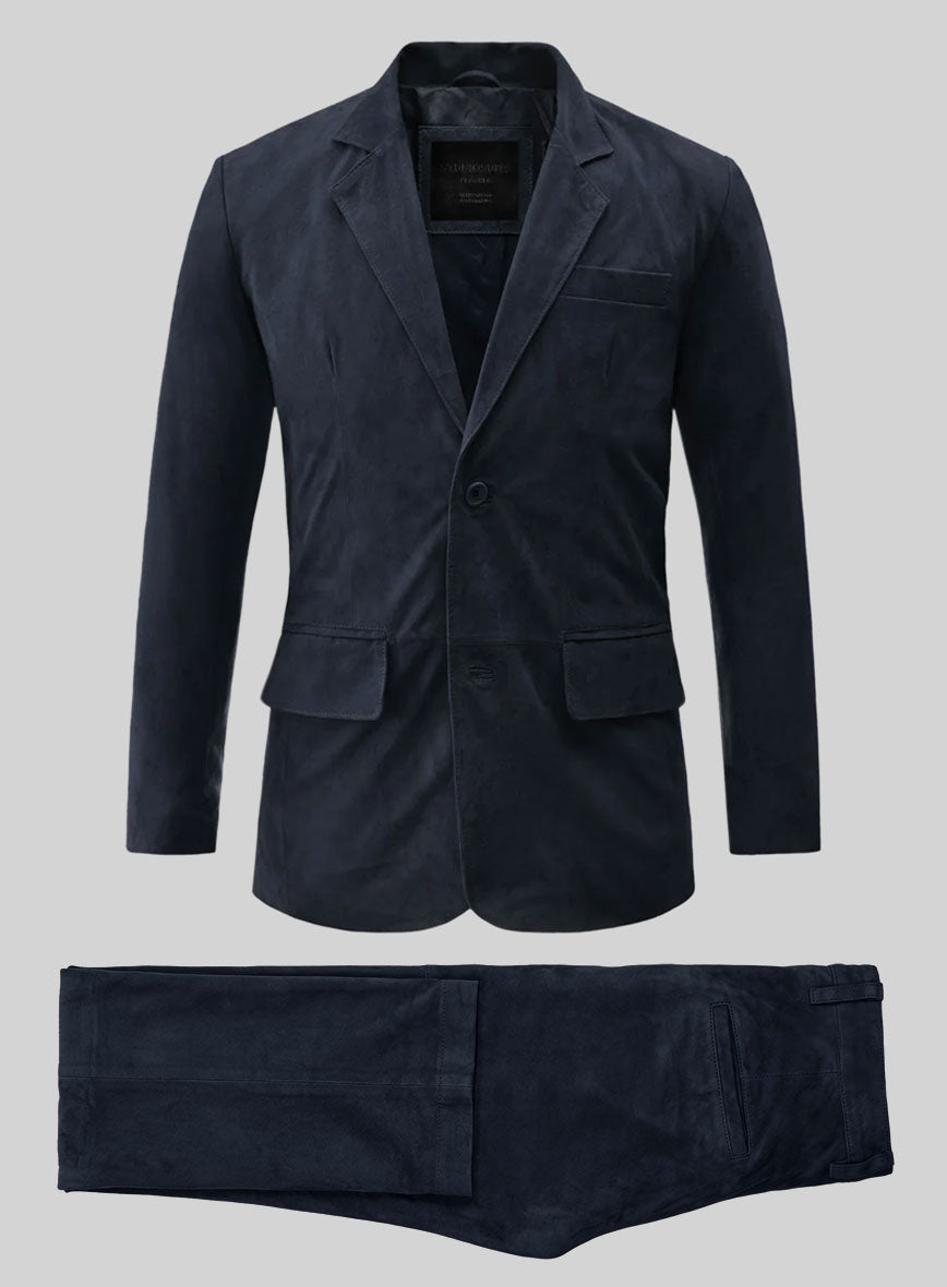 Dark Blue Suede Leather Suit - StudioSuits