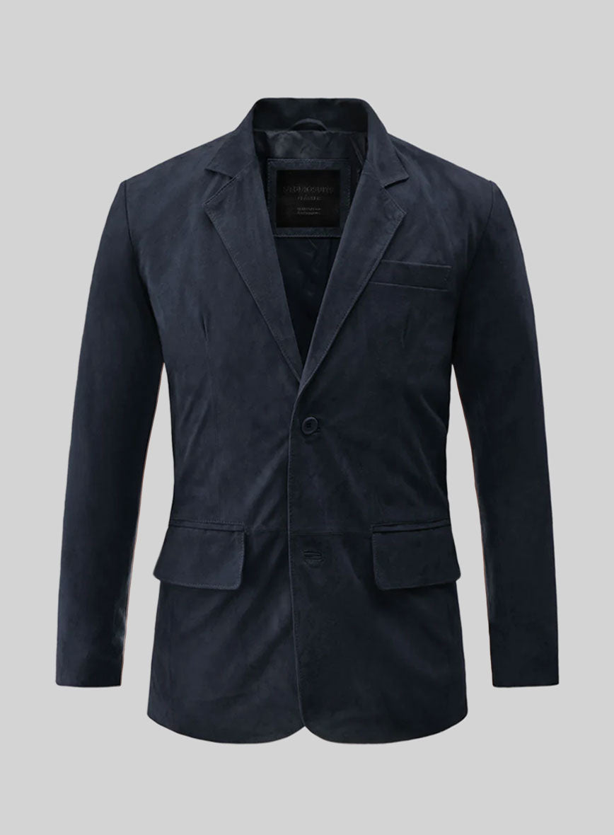 Dark Blue Suede Leather Suit - StudioSuits