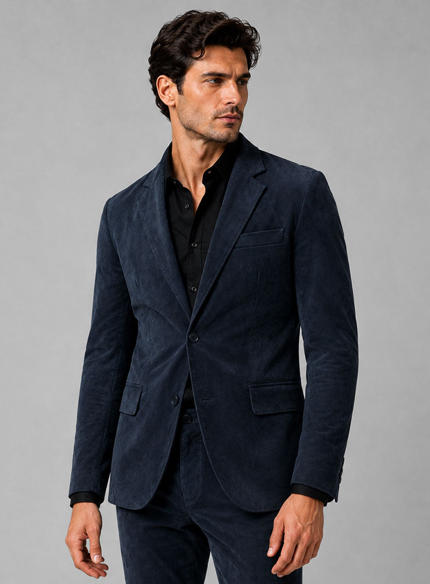 Dark Blue Suede Leather Suit - StudioSuits