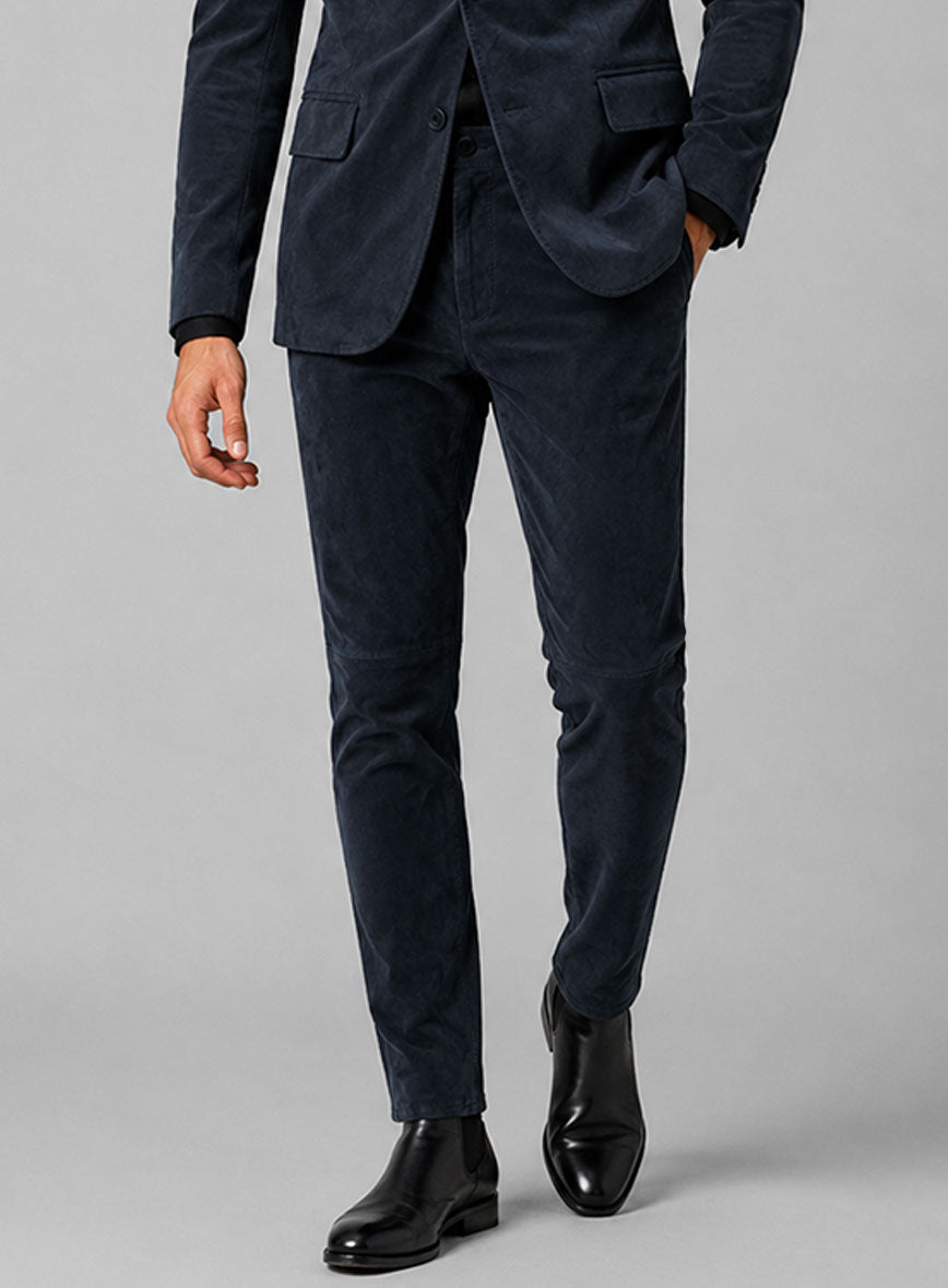Dark Blue Suede Leather Suit - StudioSuits