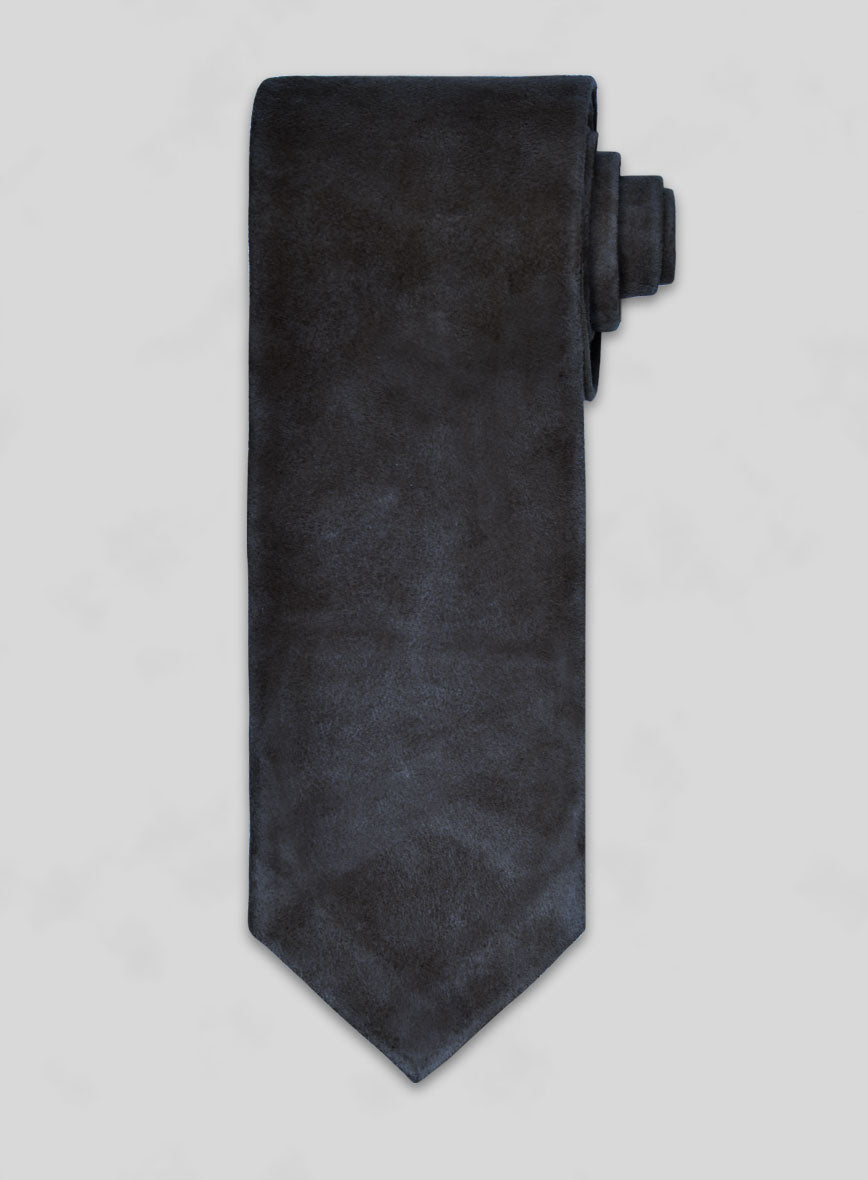 Dark Blue Suede Leather Tie - StudioSuits