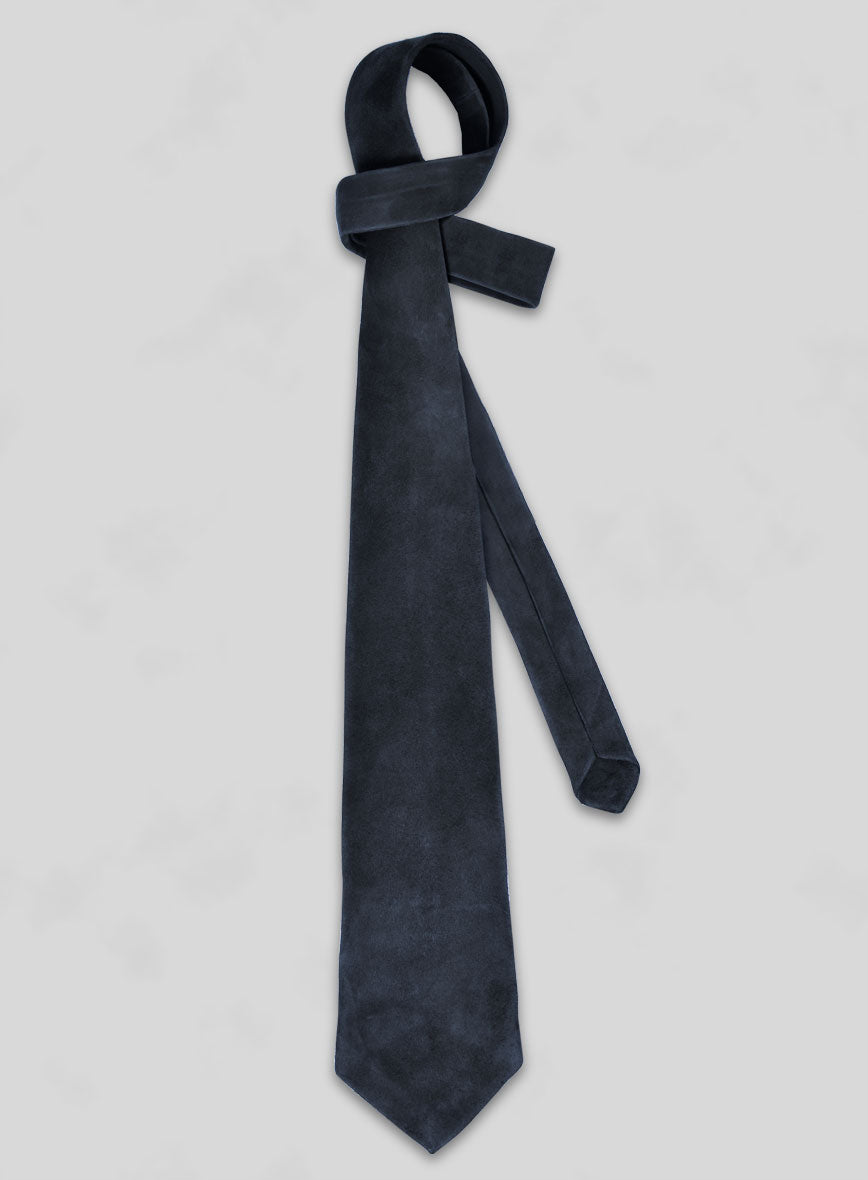 Dark Blue Suede Leather Tie - StudioSuits