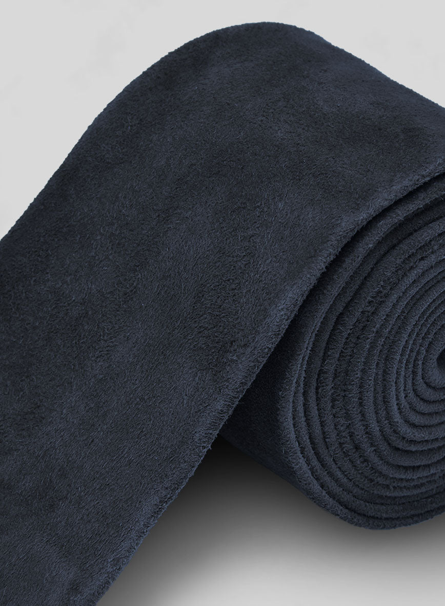 Dark Blue Suede Leather Tie - StudioSuits