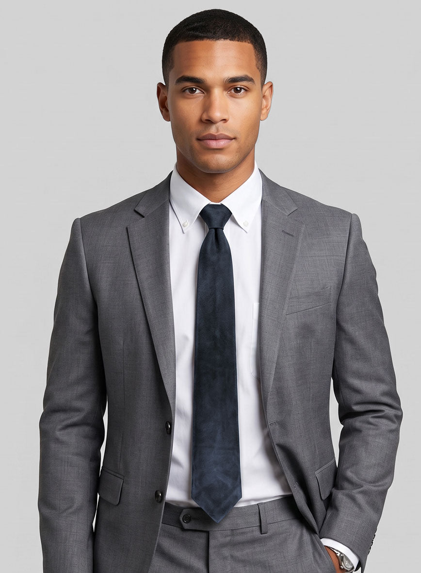 Dark Blue Suede Leather Tie - StudioSuits