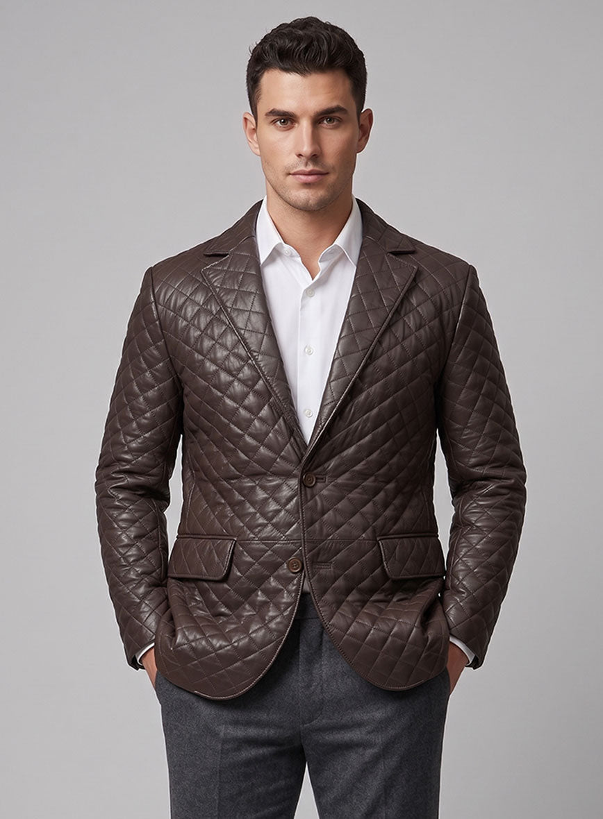 Dark Brown Bocelli Quilted Leather Blazer