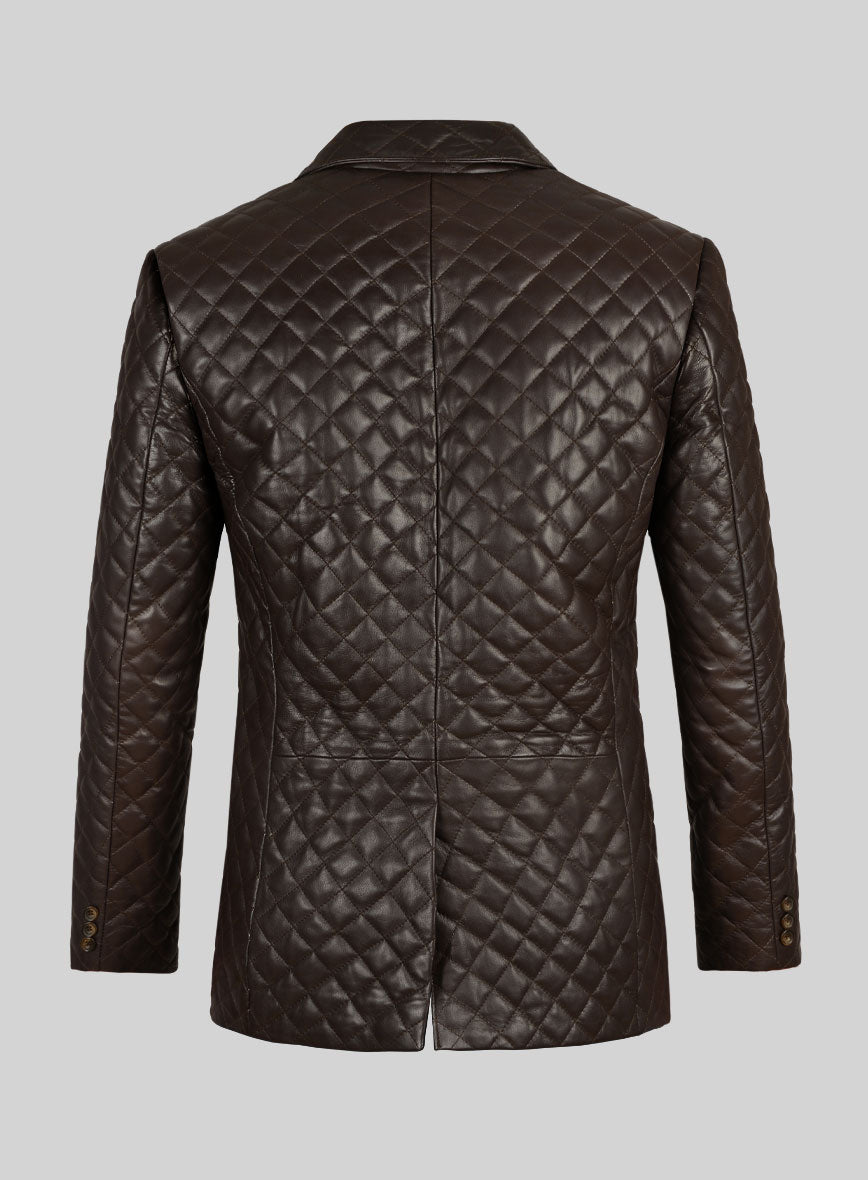 Dark Brown Bocelli Quilted Leather Blazer - StudioSuits