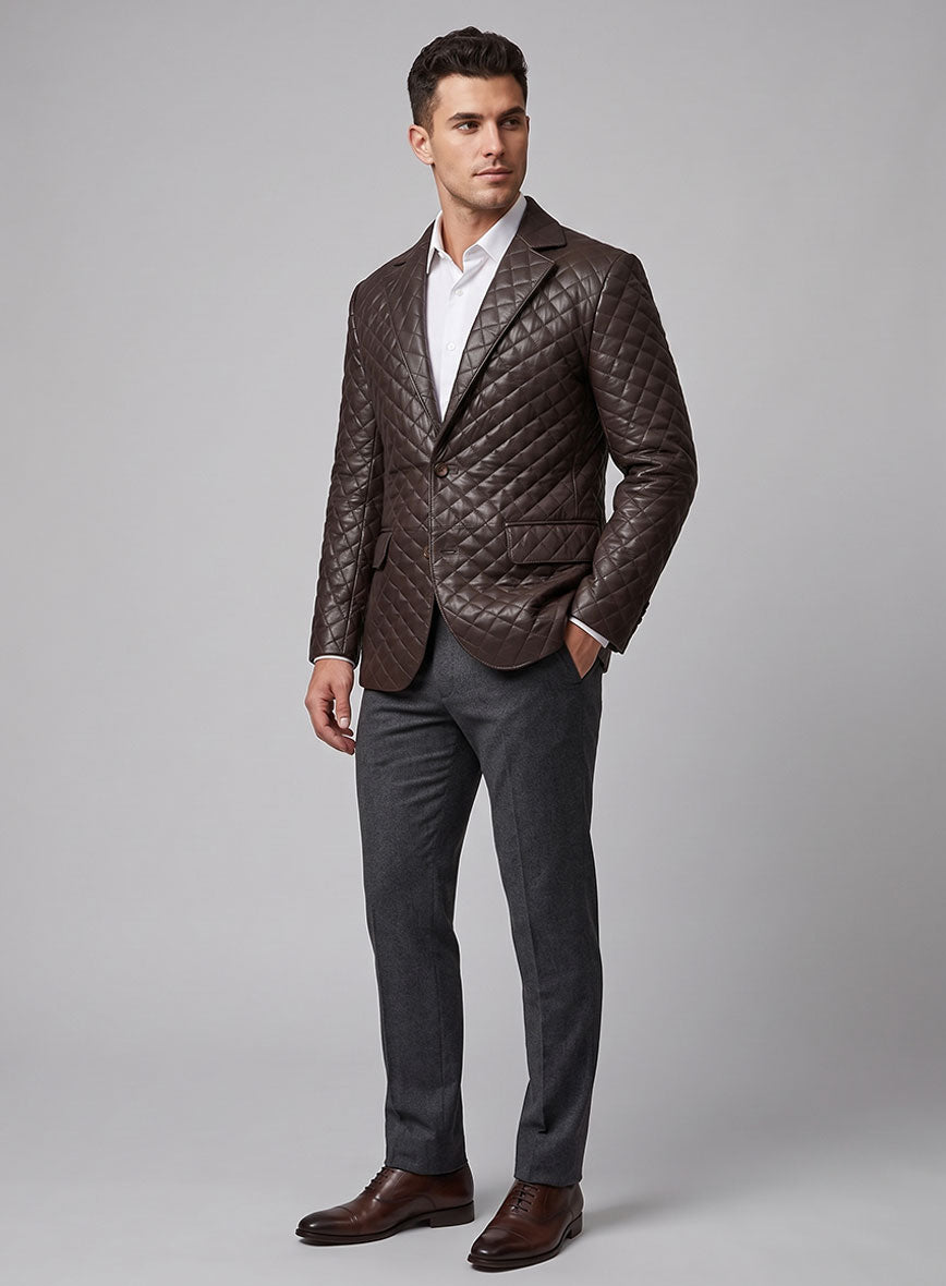 Dark Brown Bocelli Quilted Leather Blazer - StudioSuits