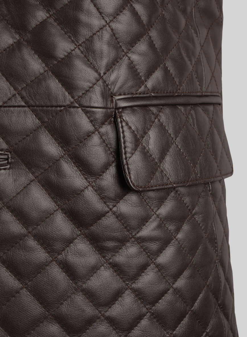 Dark Brown Bocelli Quilted Leather Blazer - StudioSuits