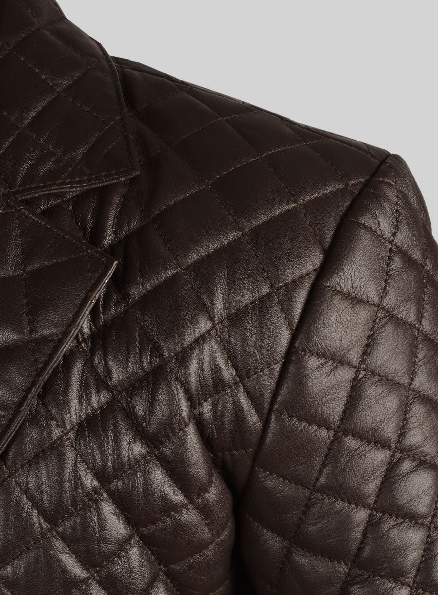 Dark Brown Bocelli Quilted Leather Blazer - StudioSuits