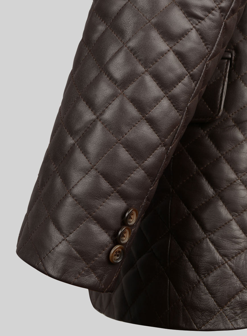 Dark Brown Bocelli Quilted Leather Blazer - StudioSuits