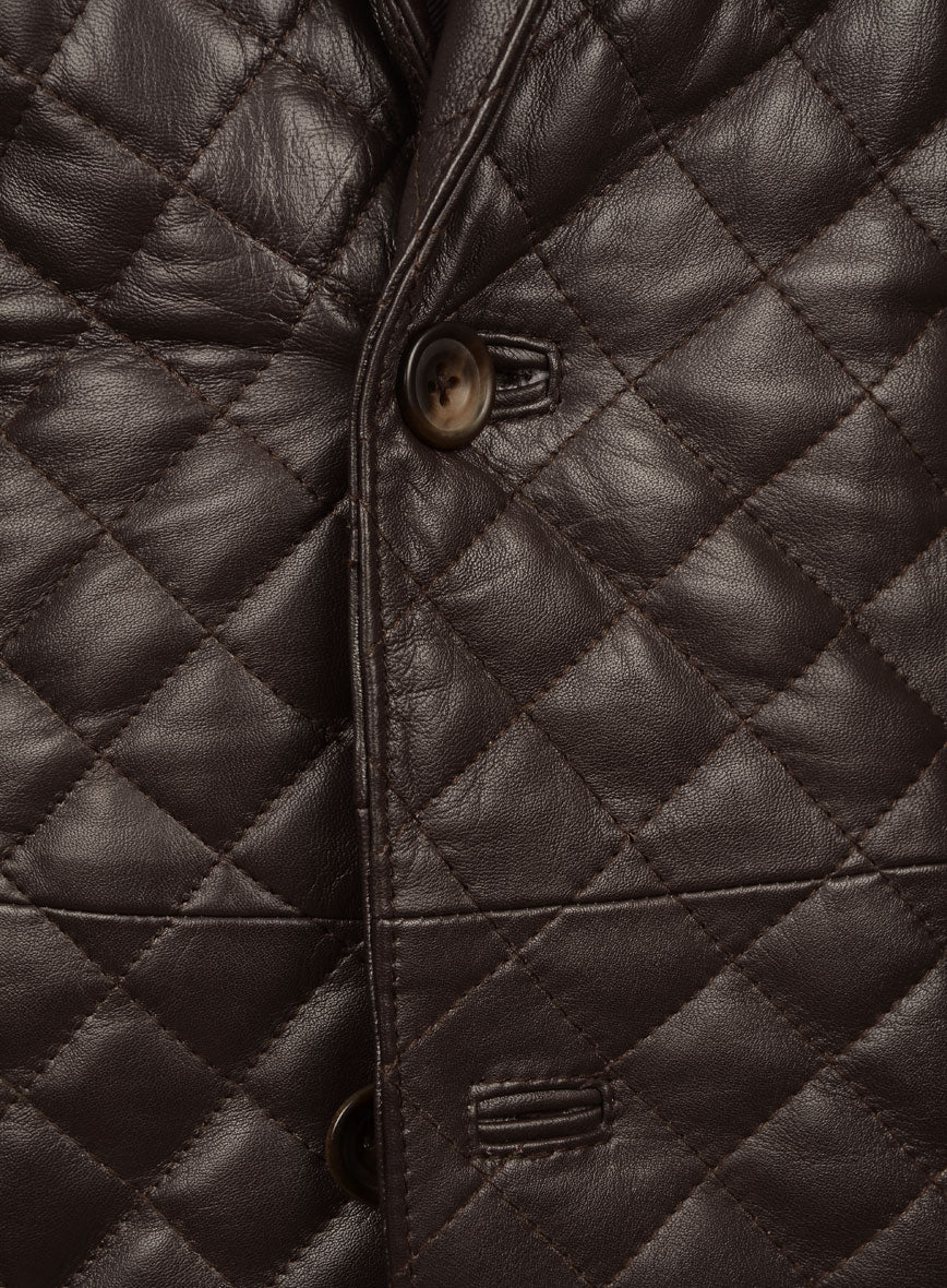 Dark Brown Bocelli Quilted Leather Blazer - StudioSuits