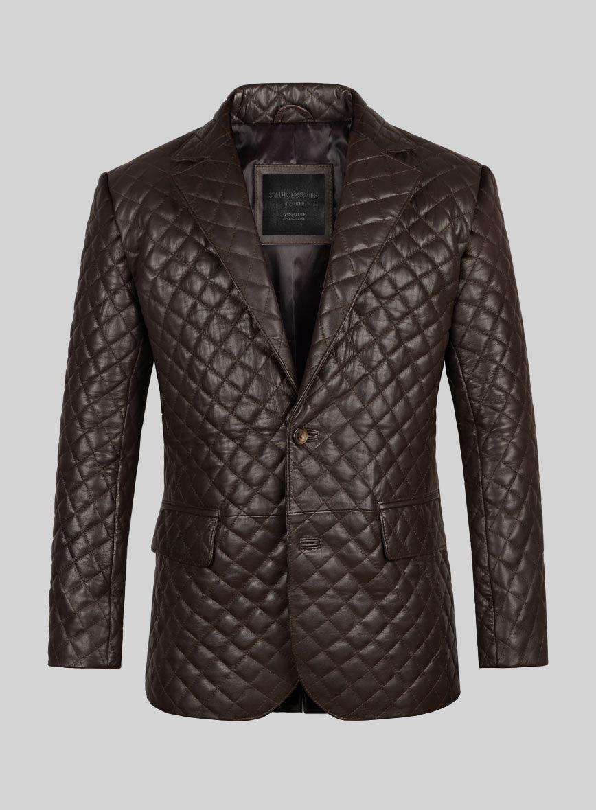 Dark Brown Bocelli Quilted Leather Blazer - StudioSuits