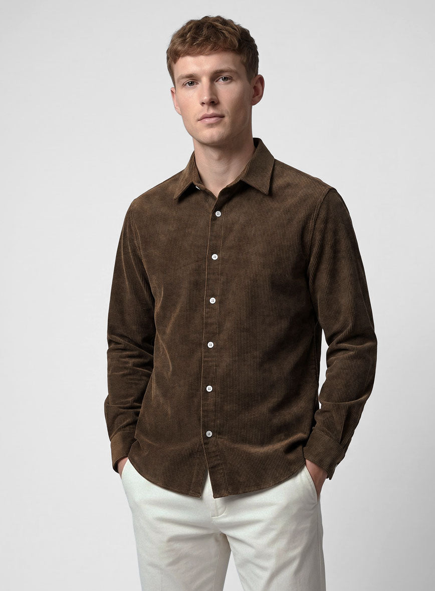 Dark Brown Stretch Pin Corduroy Shirt - StudioSuits