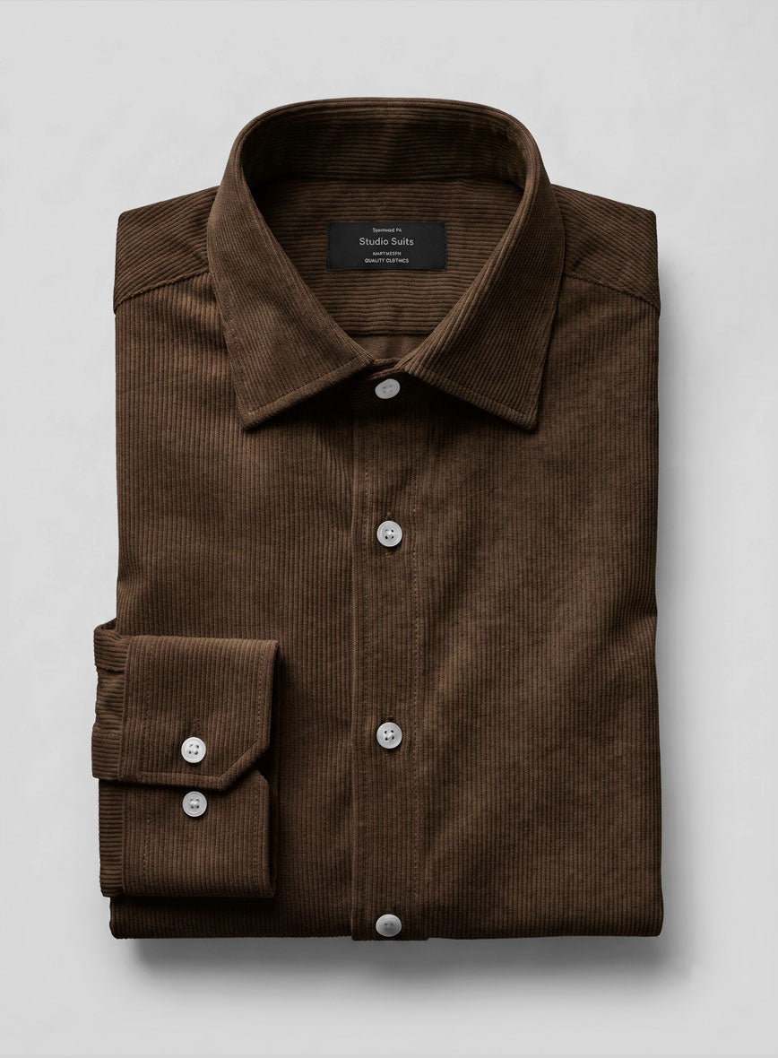 Dark Brown Stretch Pin Corduroy Shirt - StudioSuits