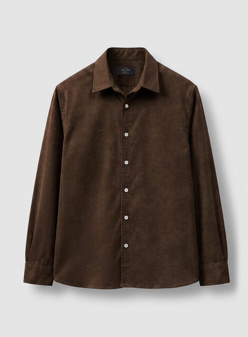 Dark Brown Stretch Pin Corduroy Shirt - StudioSuits