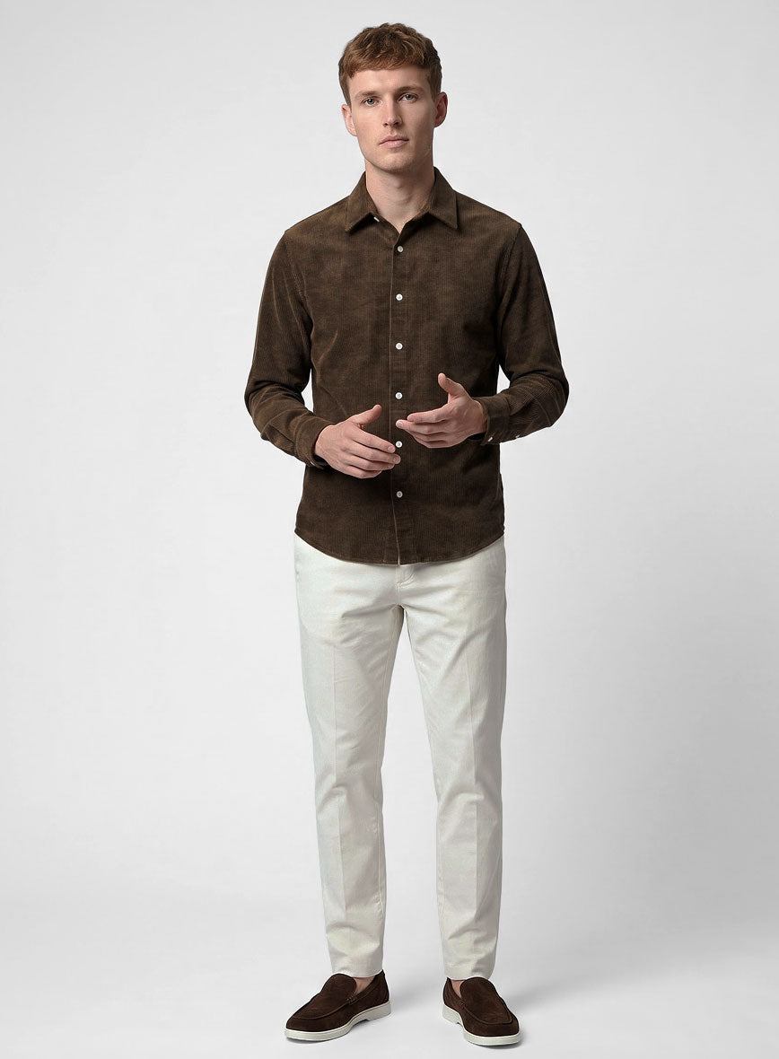 Dark Brown Stretch Pin Corduroy Shirt - StudioSuits