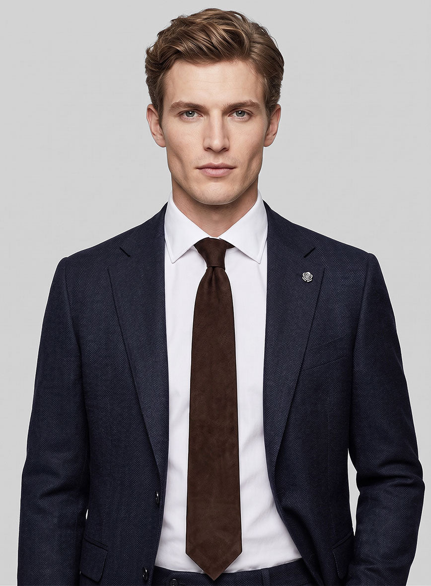 Dark Brown Suede Leather Tie - StudioSuits