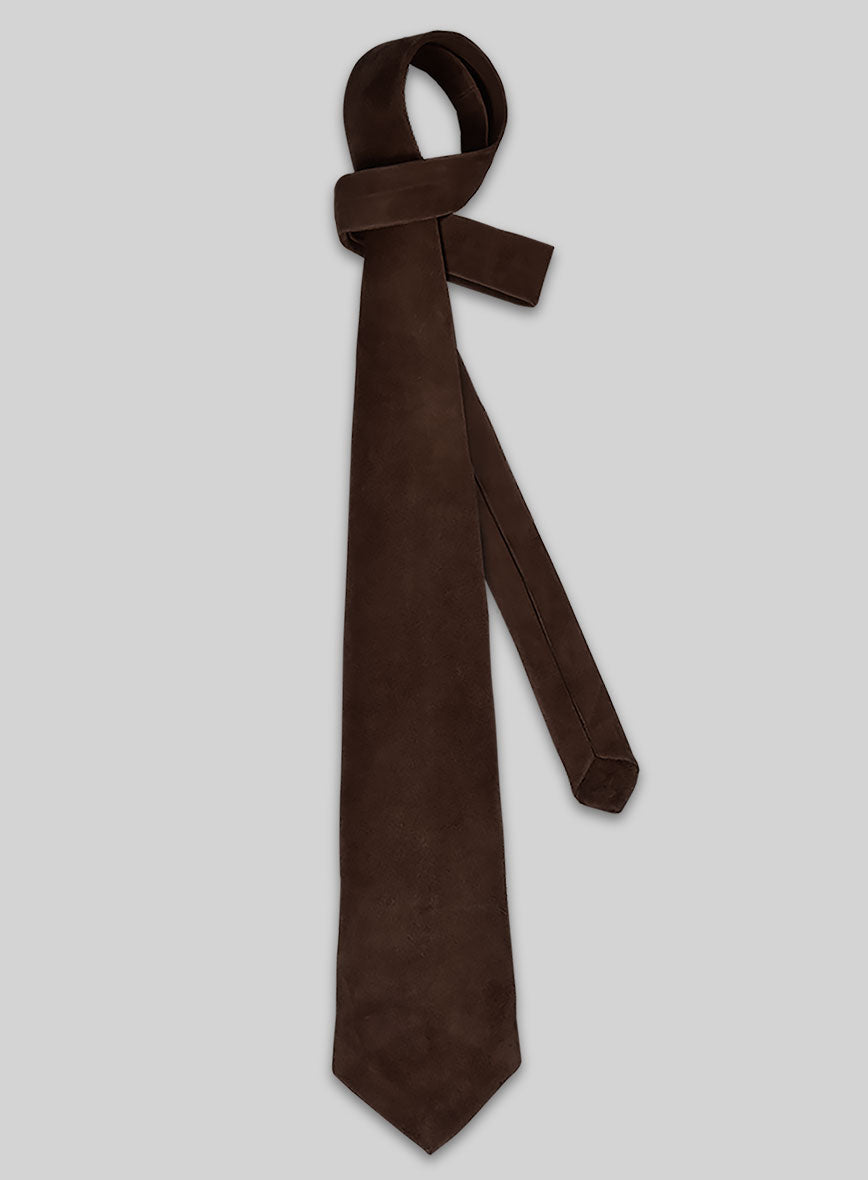 Dark Brown Suede Leather Tie - StudioSuits