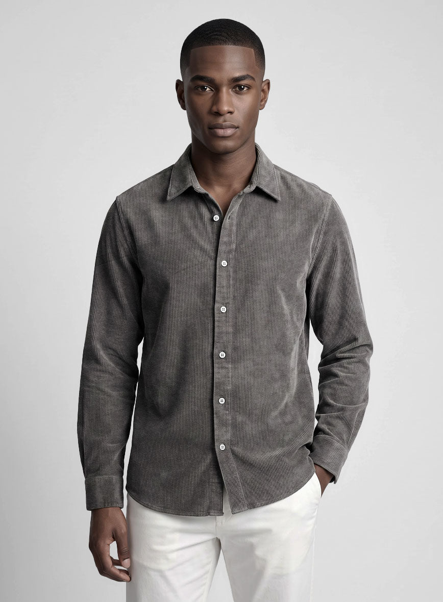 Dark Gray Stretch Pin Corduroy Shirt - StudioSuits