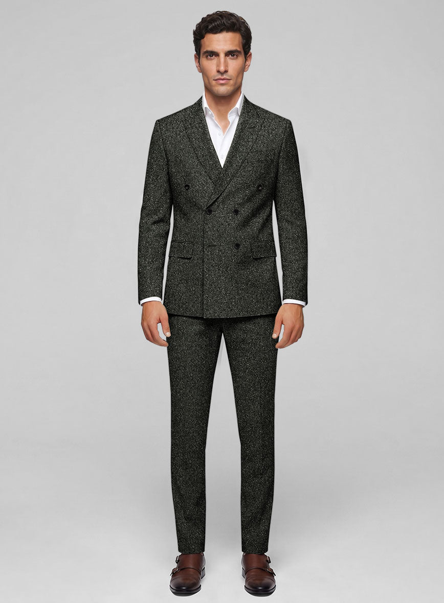 Dark Olive Flecks Donegal Tweed Double Breasted Suit - StudioSuits