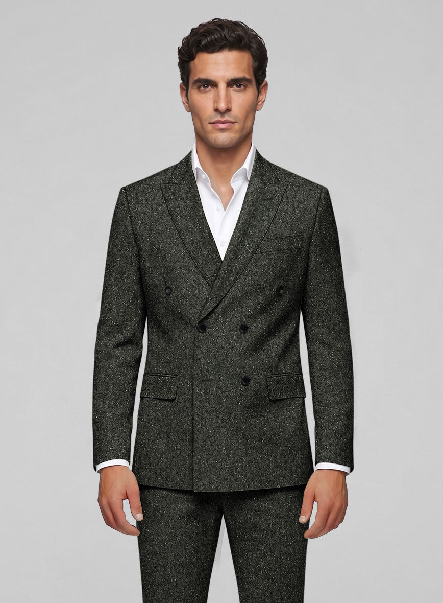 Dark Olive Flecks Donegal Tweed Double Breasted Jacket - StudioSuits
