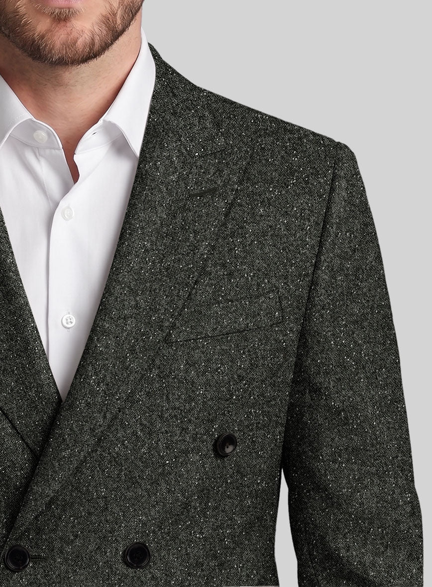 Dark Olive Flecks Donegal Tweed Double Breasted Jacket - StudioSuits