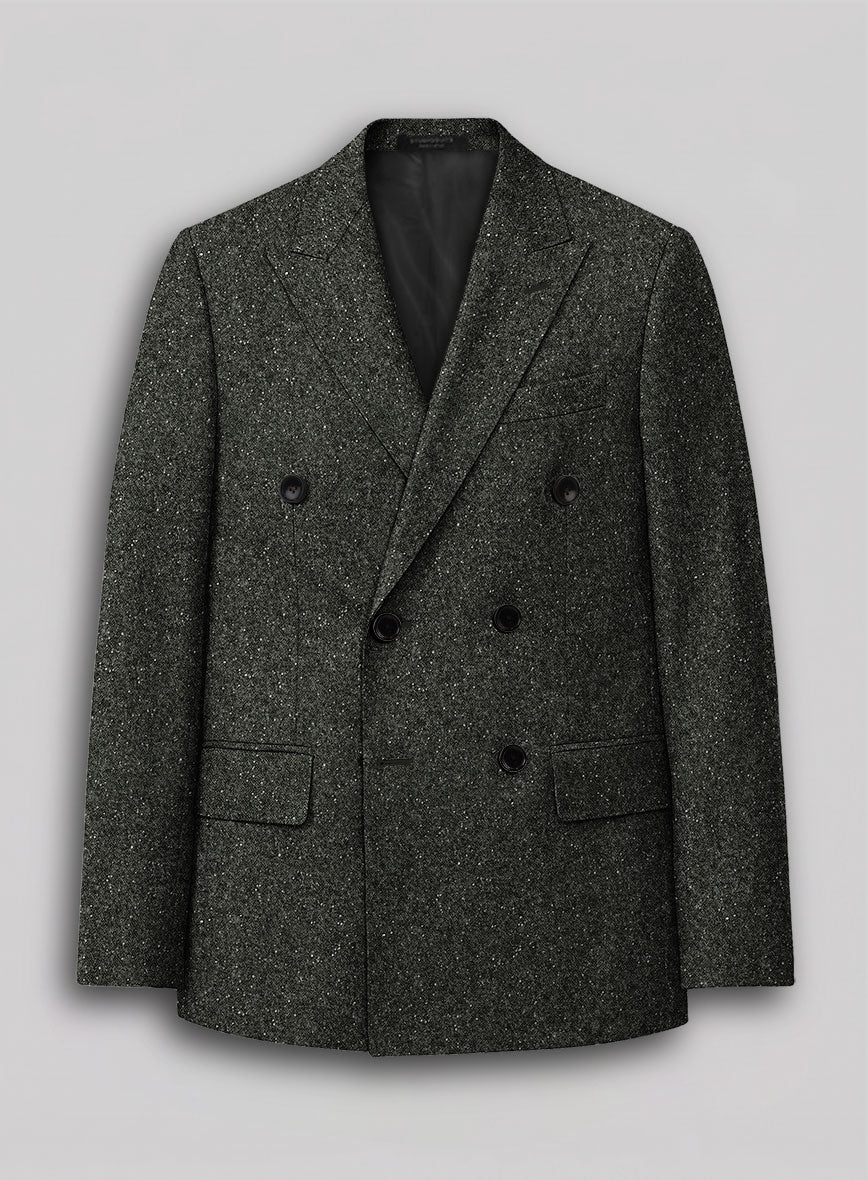 Dark Olive Flecks Donegal Tweed Double Breasted Jacket - StudioSuits