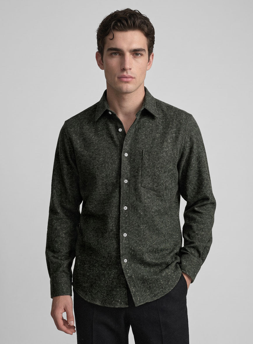 Dark Olive Flecks Donegal Tweed Shirt - StudioSuits