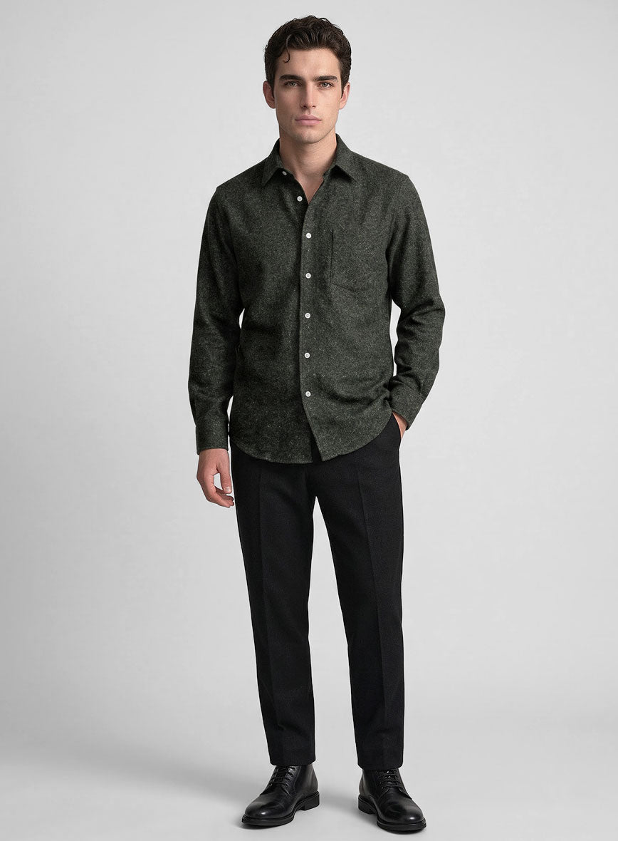 Dark Olive Flecks Donegal Tweed Shirt - StudioSuits