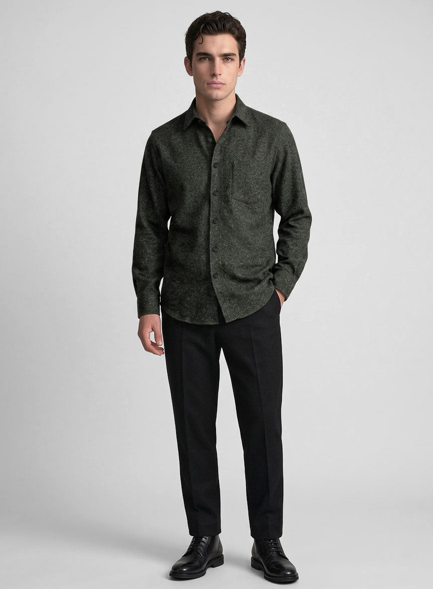 Dark Olive Flecks Donegal Tweed Shirt - StudioSuits